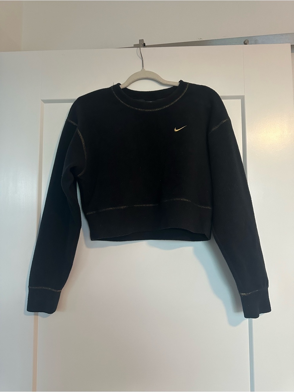 Nike Women’s Black Cropped Crew Sweatshirt with Gold Swoosh